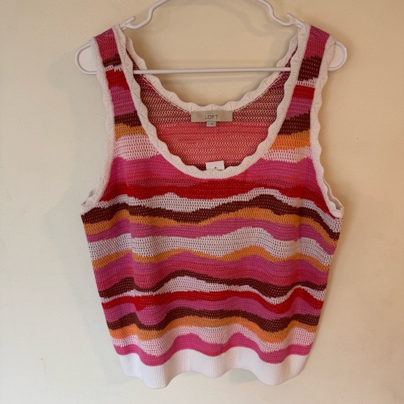 Ann Taylor Loft pink scalloped sweater knit tank top size large NEW! - Picture 3 of 9